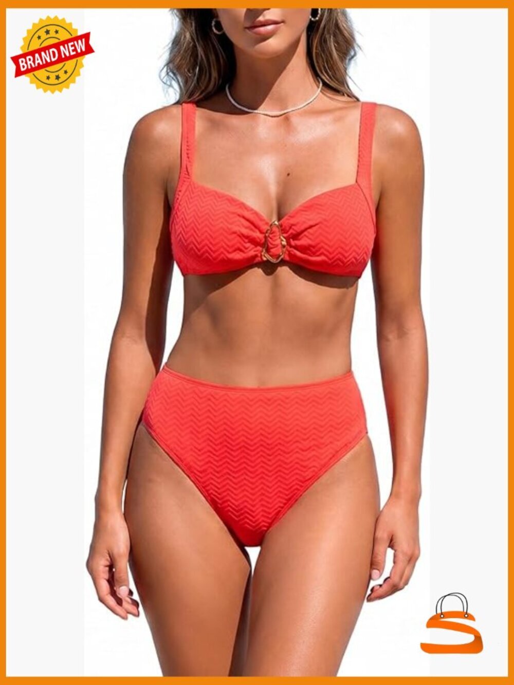 High Waisted Bikini Set Sweetheart Neck Back Tie Textured Full Coverage Swimsuit